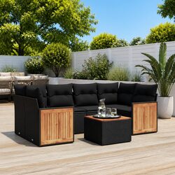 Comfortable and Durable 7 Piece Black Rattan Sofa Set