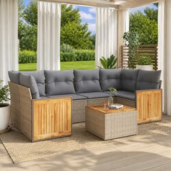7 Piece Garden Sofa Set Outdoor Lounge Furniture Beige Poly Rattan with Cushions