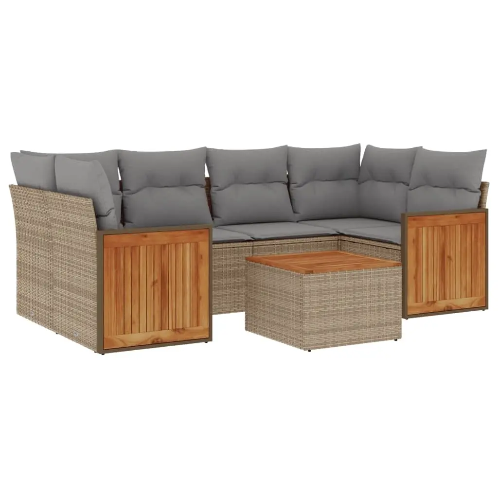 7 Piece Garden Sofa Set Outdoor Lounge Furniture Beige Poly Rattan with Cushions