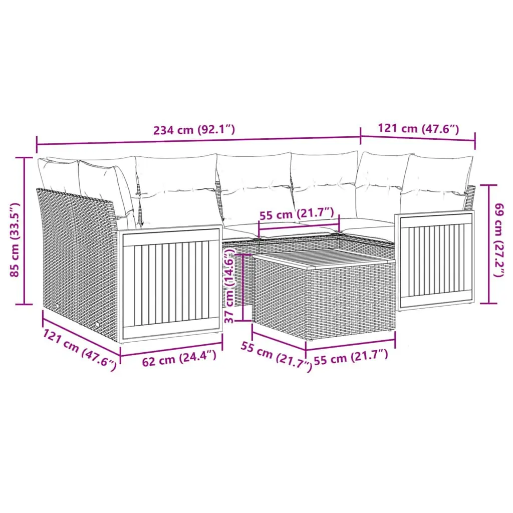 7 Piece Garden Sofa Set Outdoor Lounge Furniture Beige Poly Rattan with Cushions