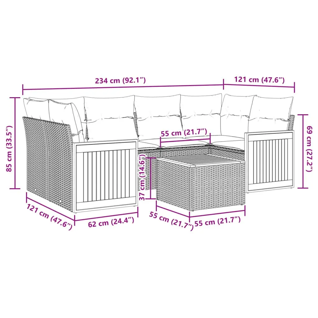 7 Piece Garden Sofa Set Outdoor Furniture Modular Grey with Cushions