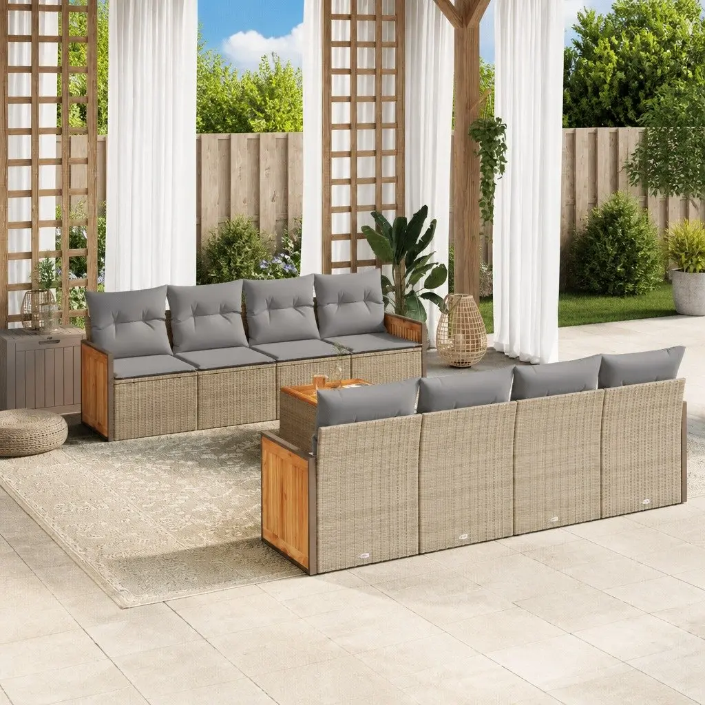 Garden Sofa Set 9 Piece Outdoor Furniture Beige Rattan Cushions Patio Seating
