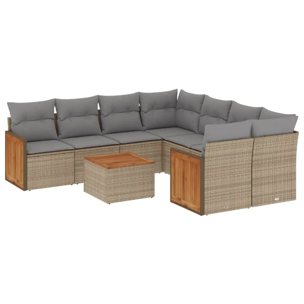 9 Piece Outdoor Garden Sofa Set Modular Patio Furniture Beige Rattan with Cushions