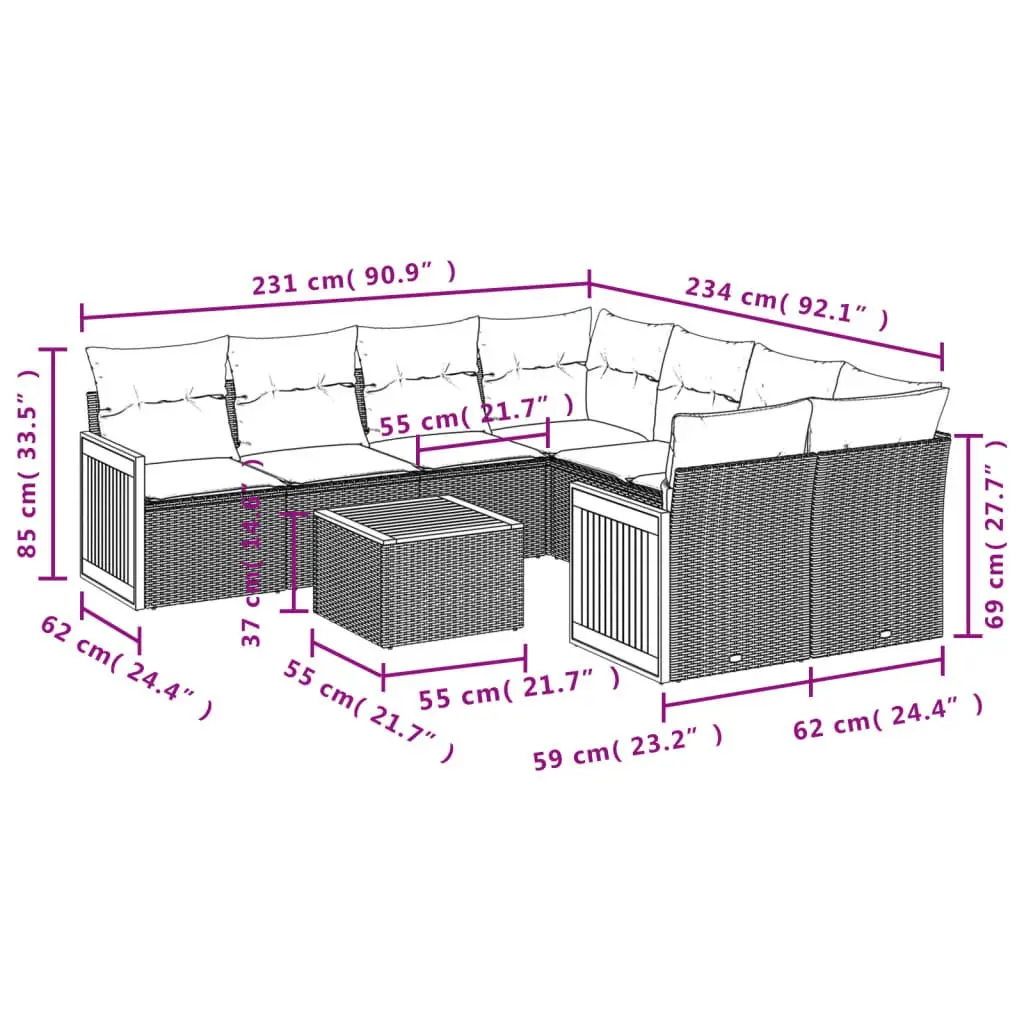 Garden Sofa Set 9 Piece Outdoor Furniture Patio Lounge Grey
