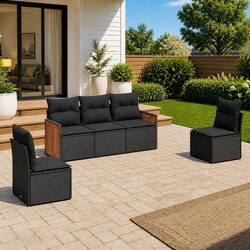 Comfortable 5 Piece Black Garden Sofa Set for Relaxation