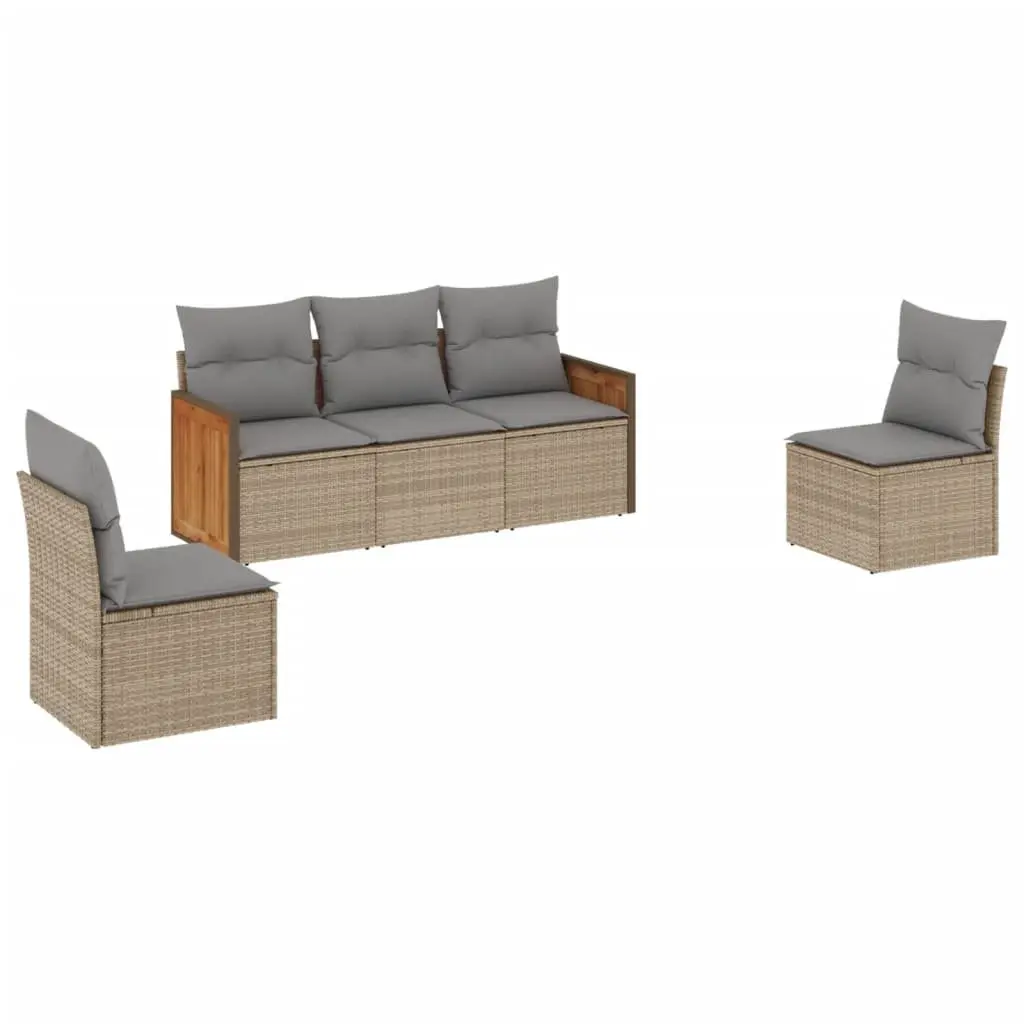 Garden Sofa Set 5 Piece Outdoor Furniture Lounge Beige Rattan