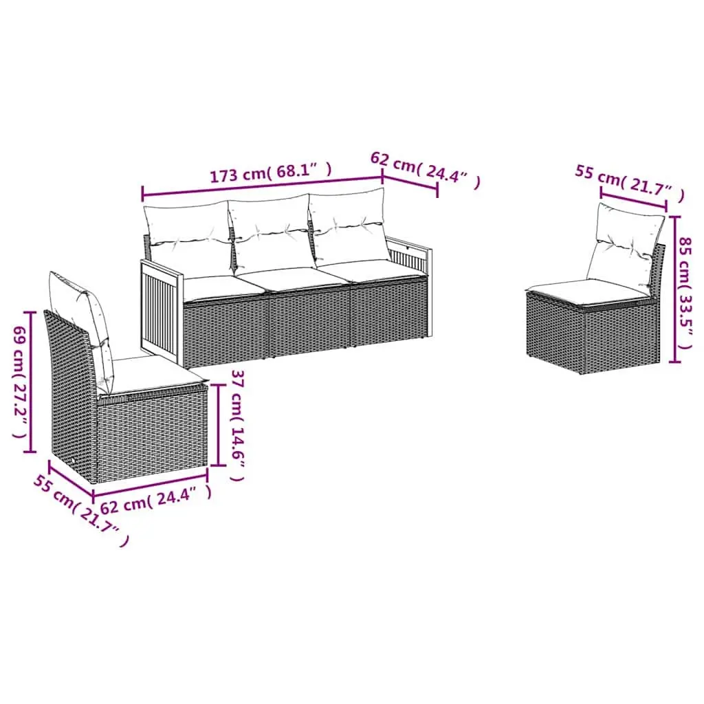 Garden Sofa Set 5 Piece Outdoor Furniture Lounge Beige Rattan