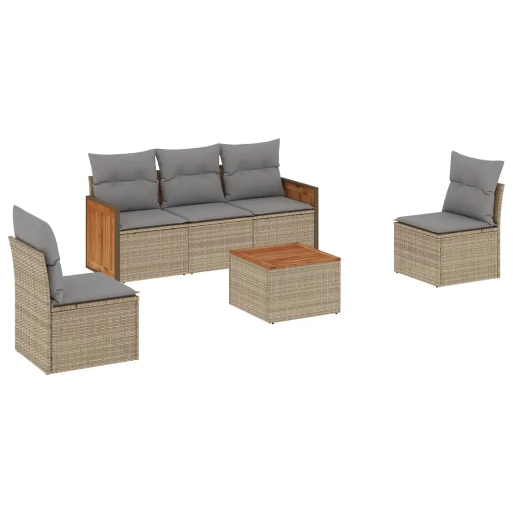 Garden Sofa Set Modular Outdoor Furniture 6 Piece Cushions Beige Rattan