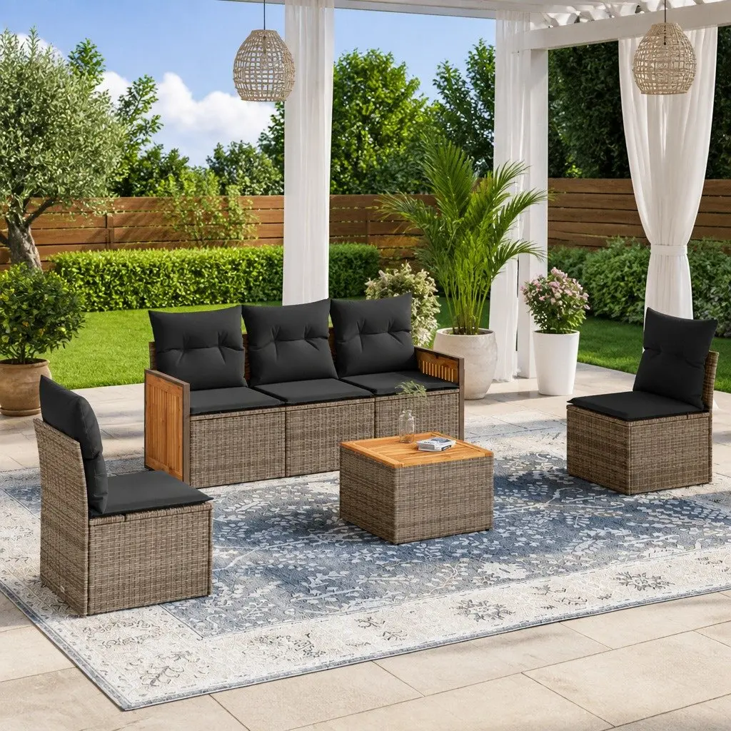 6 Piece Garden Sofa Set Modular Outdoor Patio Furniture Grey