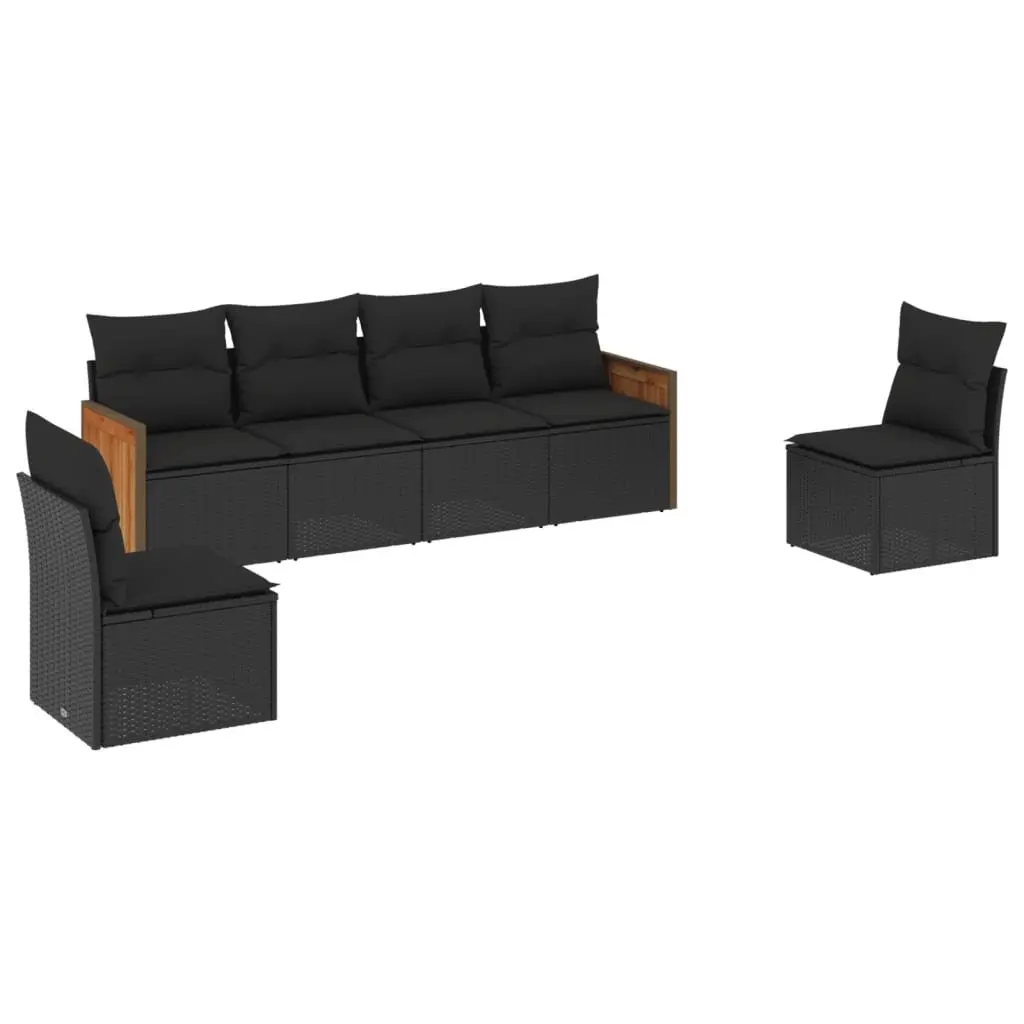 Garden Sofa Set Outdoor Furniture Modular 6 Piece Black Poly Rattan with Cushions