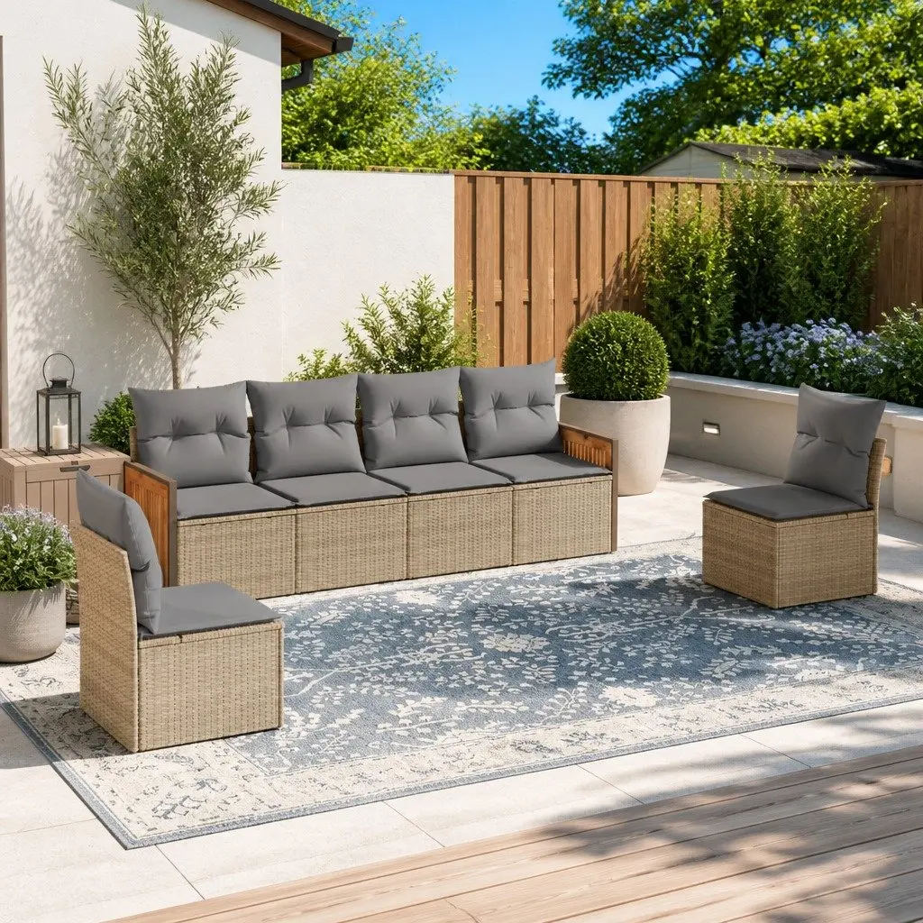 Garden Sofa Set Modular Outdoor Furniture 6 Piece Cushioned Beige