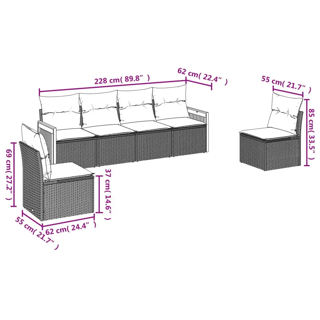 Garden Sofa Set Outdoor Furniture 6 Piece Modular Grey