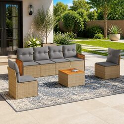 Comfortable 7 Piece Outdoor Garden Sofa Set in Beige