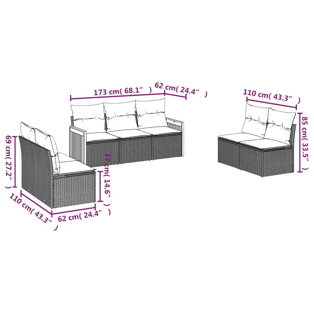 Garden Sofa Set 7 Piece Outdoor Seating Modular Black