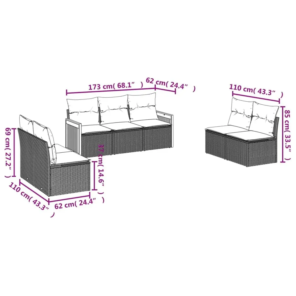 Garden Sofa Set 7 Piece Outdoor Furniture Modular Black Poly Rattan