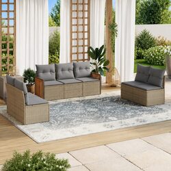 Garden Sofa Set 7 Piece Outdoor Furniture Beige Poly Rattan with Cushions Patio
