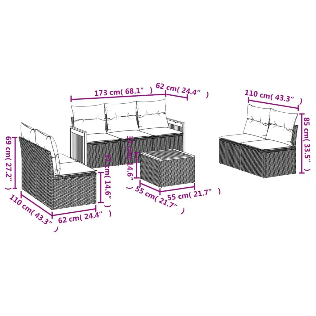 Garden Sofa Set 8 Piece Outdoor Furniture Patio Lounge Grey Modular with