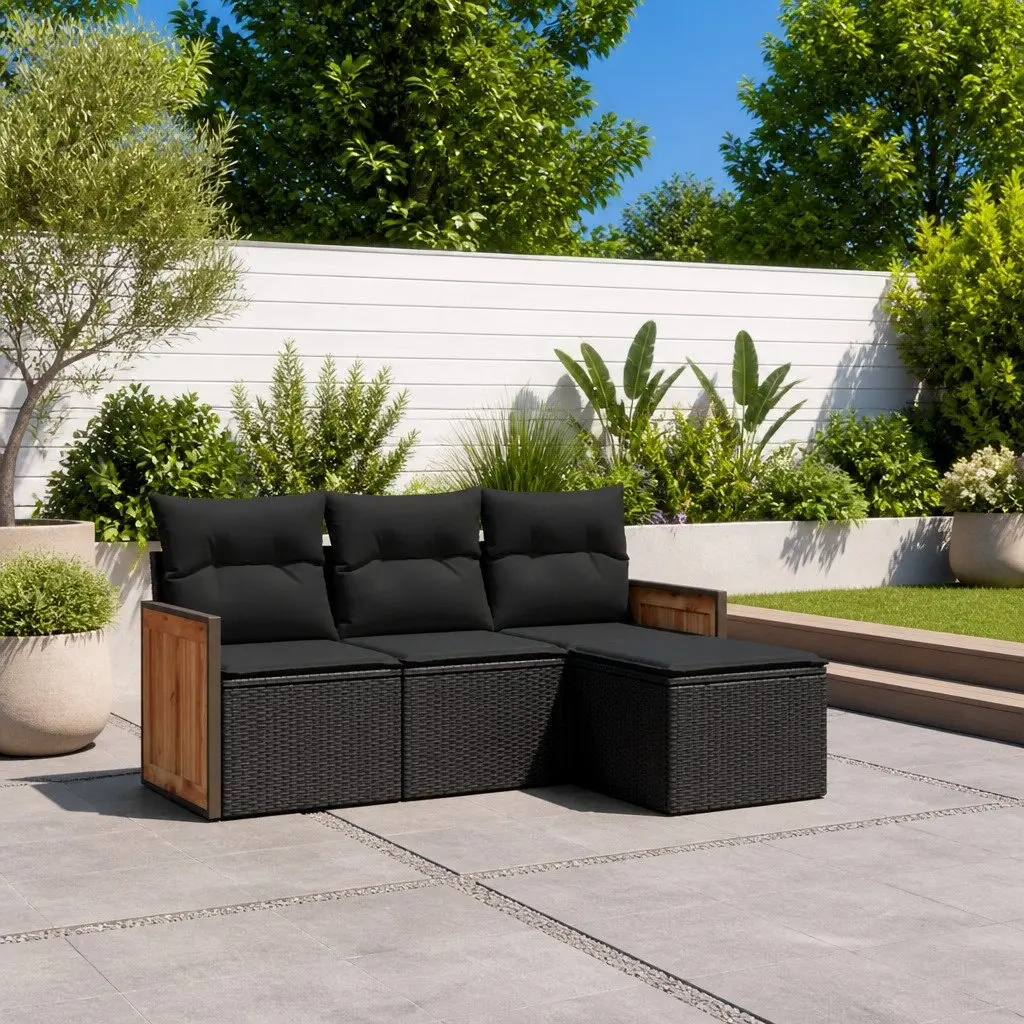 4 Piece Garden Sofa Set Outdoor Patio Furniture Black Poly Rattan