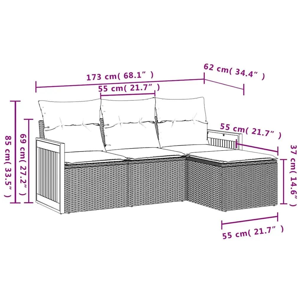 4 Piece Garden Sofa Set Outdoor Patio Furniture Black Poly Rattan