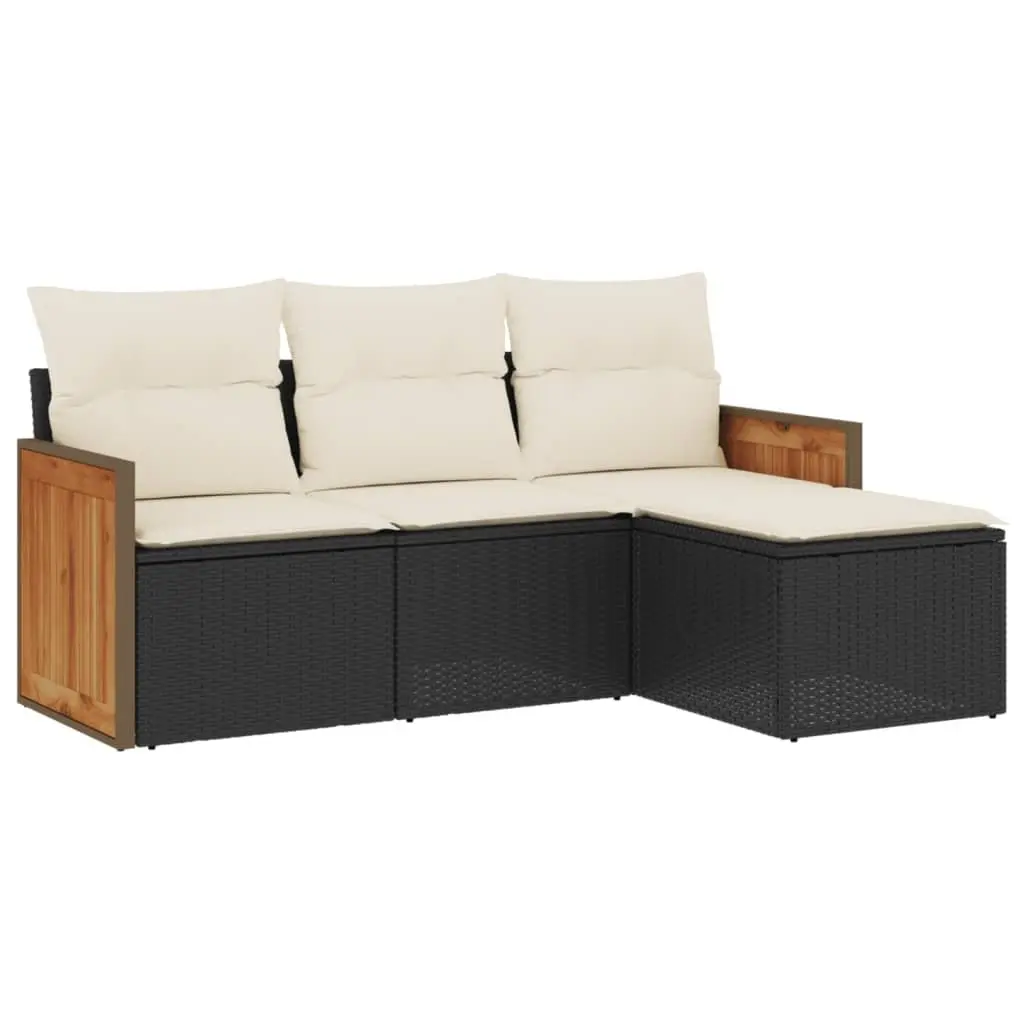 4 Piece Garden Sofa Set Outdoor Patio Furniture Cushions Black Poly Rattan