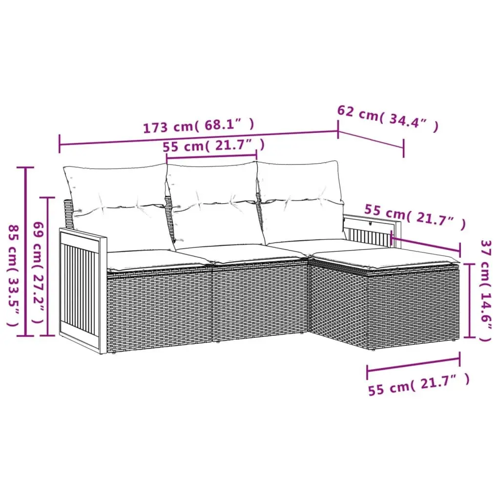 4 Piece Garden Sofa Set Outdoor Patio Furniture Cushions Black Poly Rattan