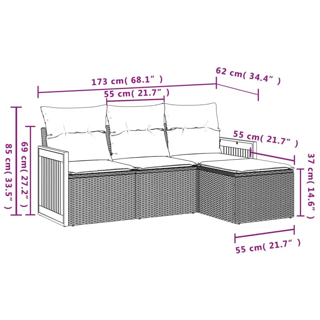 Garden Sofa Set Modular Outdoor Furniture 4 Piece Grey Cushions