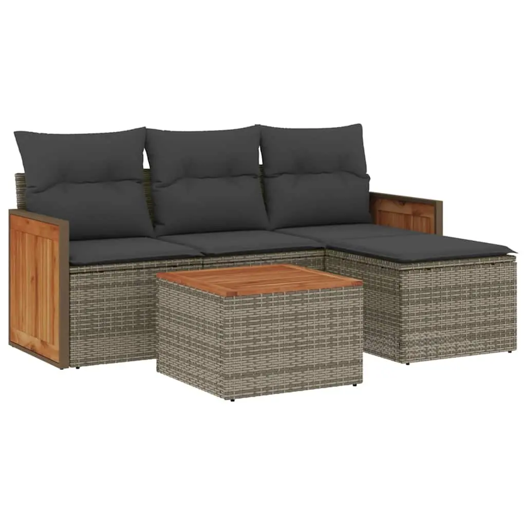 Garden Sofa Set 5 Piece Outdoor Furniture Modular Grey Poly Rattan