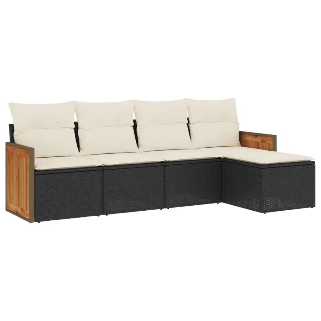 5 Piece Garden Sofa Set Black Poly Rattan Outdoor Furniture with Cushions Patio