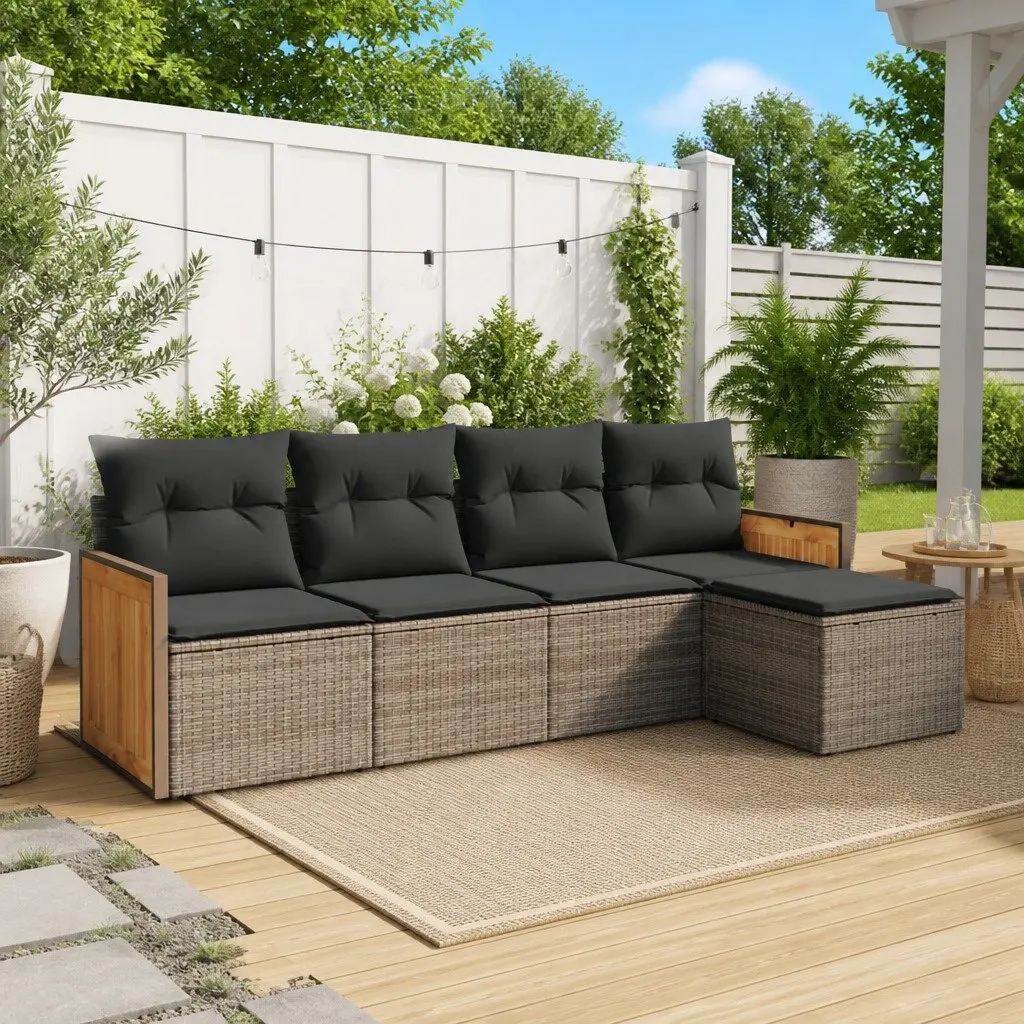 5 Piece Garden Sofa Set Outdoor Patio Furniture Cushions Grey Poly Rattan