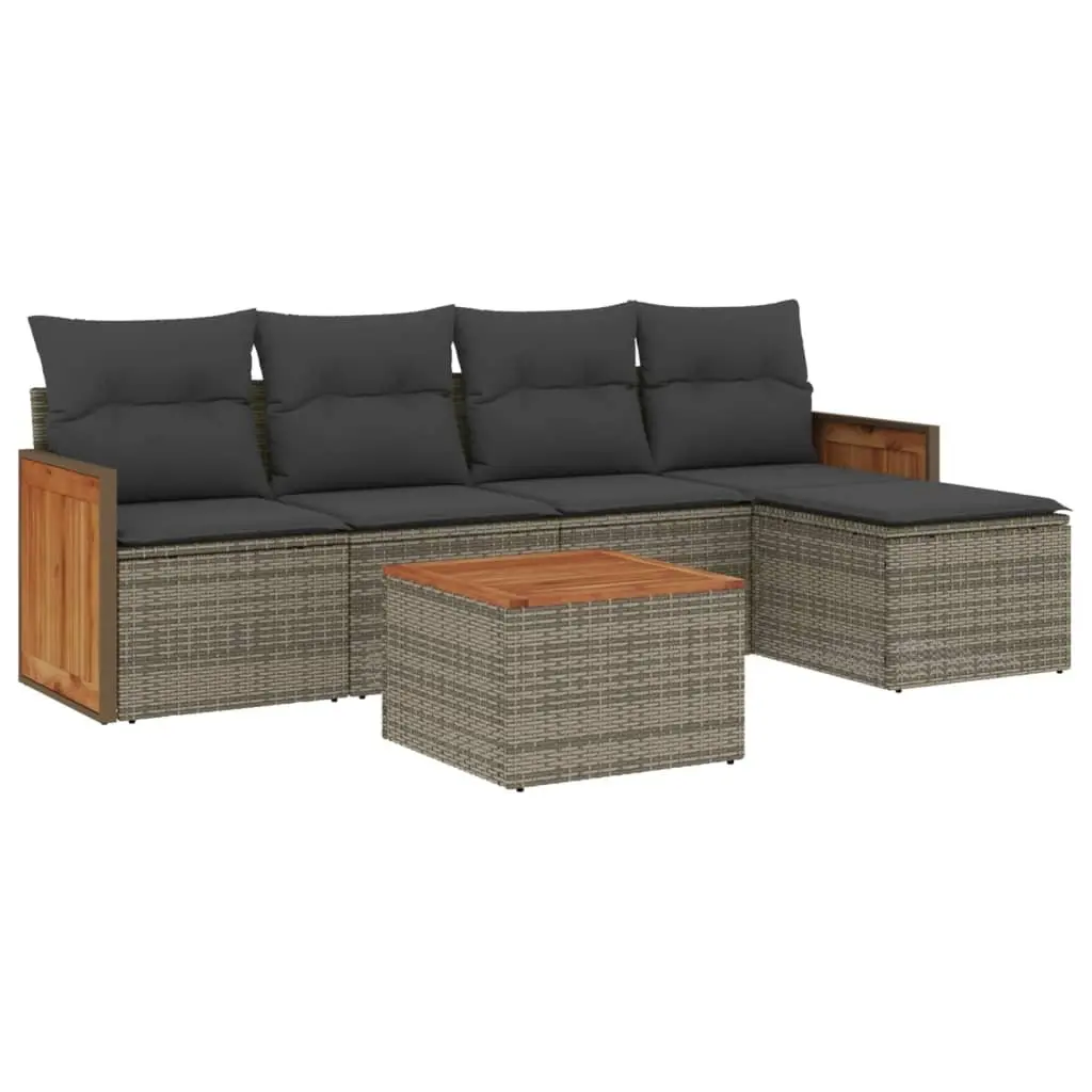 Garden Sofa Set Modular Outdoor Furniture 6 Piece Grey Poly Rattan