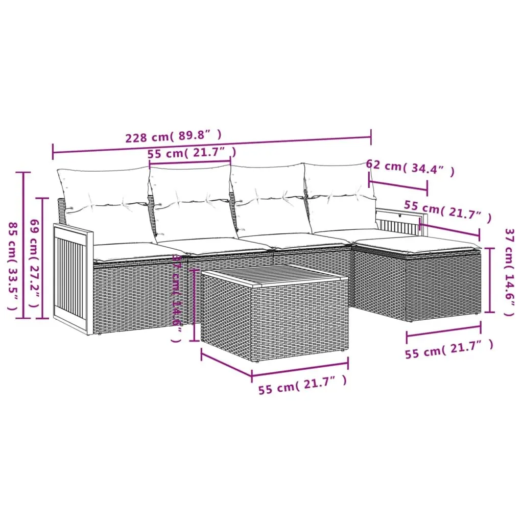 Garden Sofa Set Modular Outdoor Furniture 6 Piece Grey Poly Rattan
