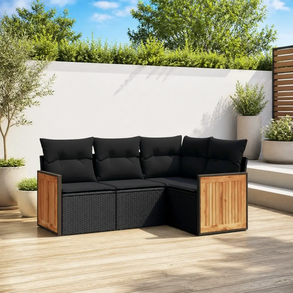 4 Piece Garden Sofa Set with Black Cushions