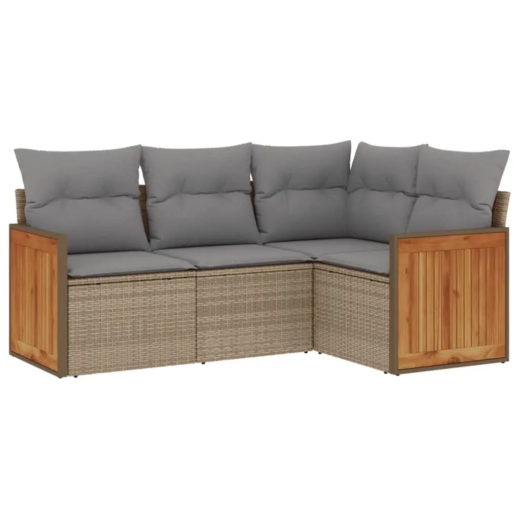 Garden Sofa Set Outdoor Furniture 4 Piece Beige Poly Rattan with Cushions