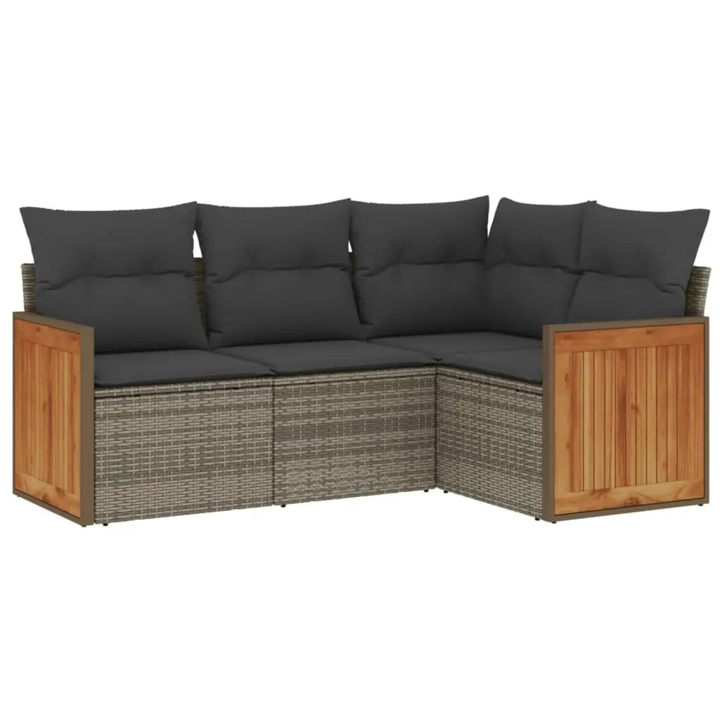 4 Piece Garden Sofa Set Cushions Grey Poly Rattan Outdoor Furniture