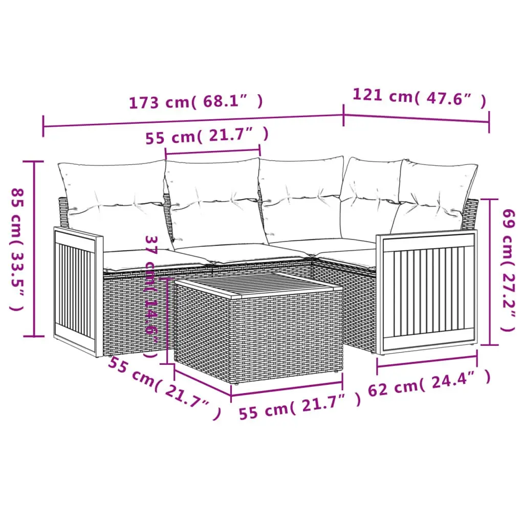 Garden Sofa Set 5 Piece Outdoor Patio Furniture Beige Rattan