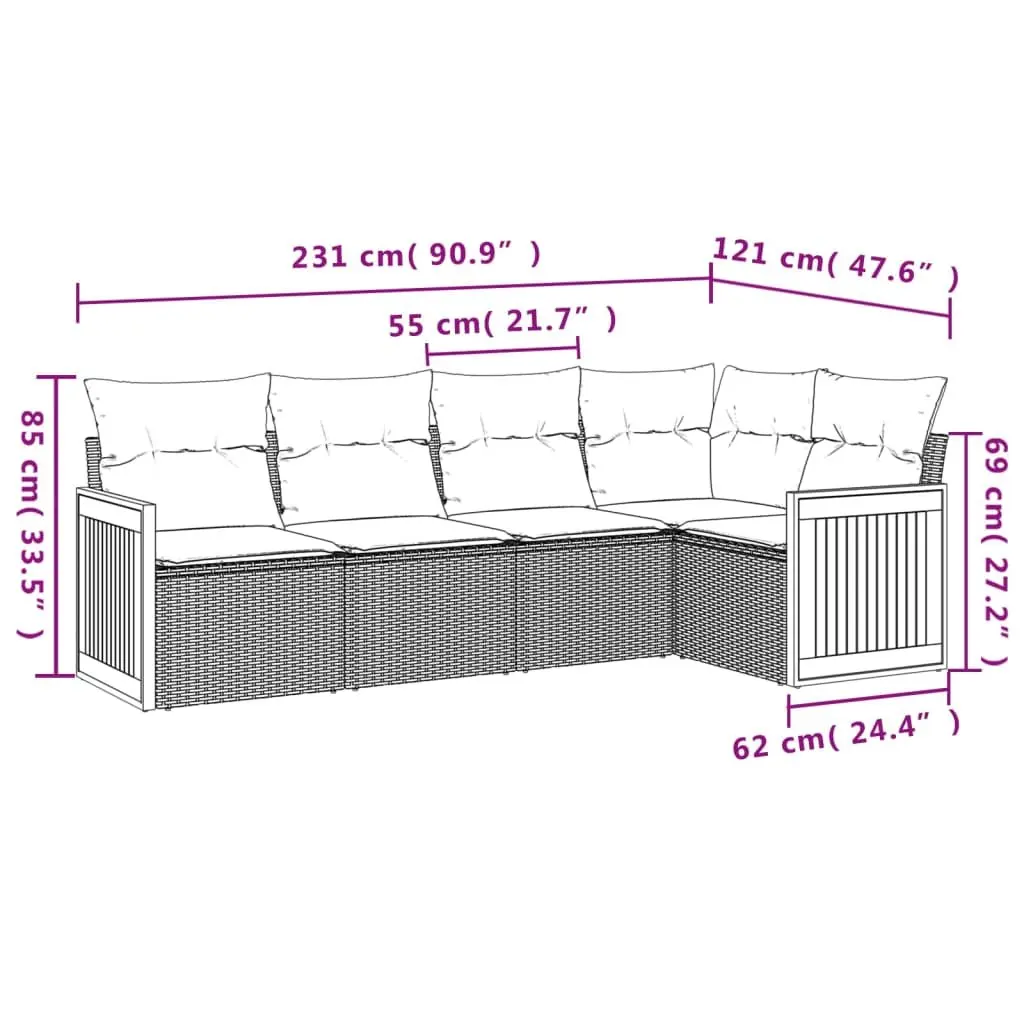 Garden Sofa Set 5 Piece Outdoor Furniture Patio Lounge Black