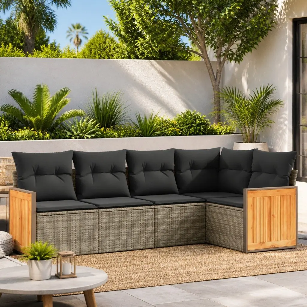 Garden Sofa Set Outdoor Furniture 5 Piece Grey Poly Rattan Patio Seating
