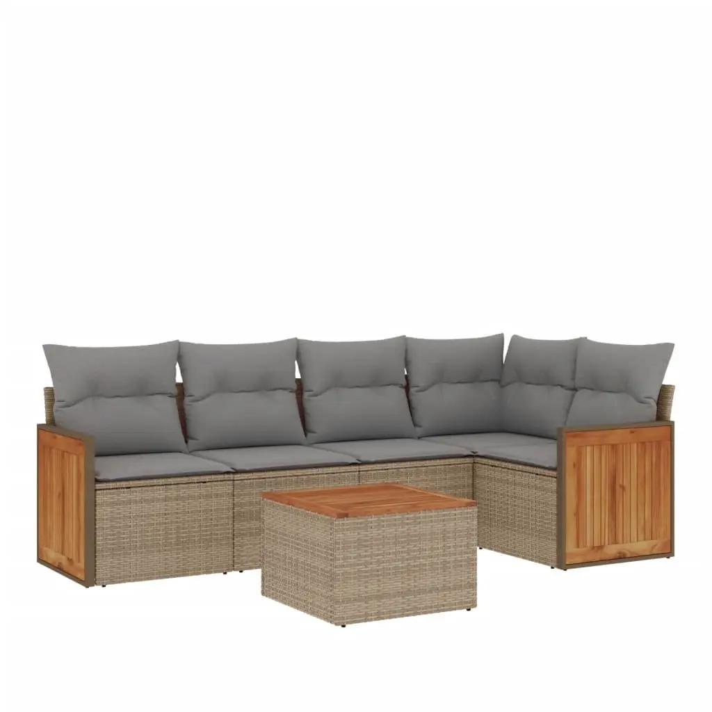 Garden Sofa Set Outdoor Furniture 6 Piece Modular Beige Poly Rattan with Cushions