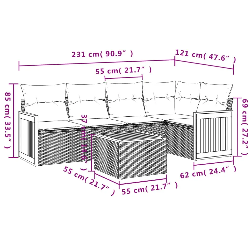 Garden Sofa Set Outdoor Furniture 6 Piece Modular Beige Poly Rattan with Cushions