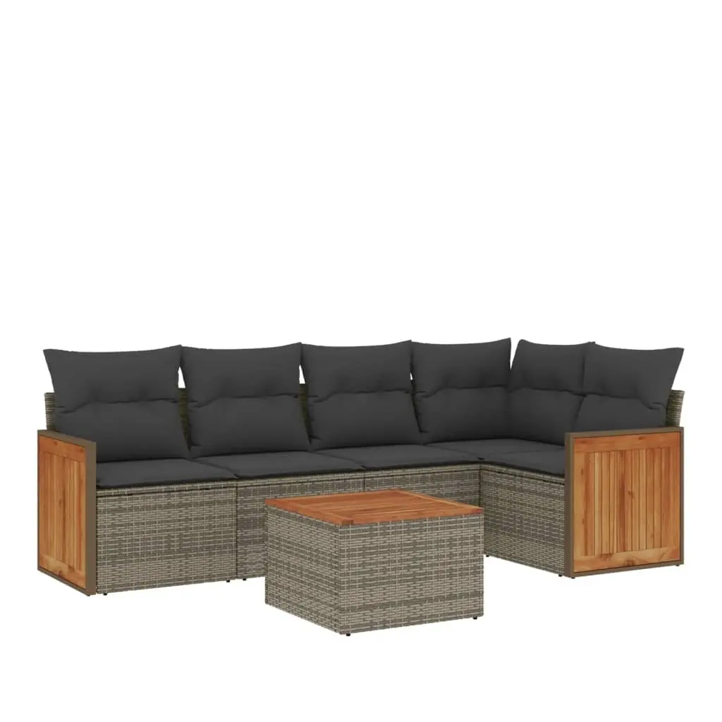 Garden Sofa Set Modular Outdoor Furniture 6 Piece Grey Poly Rattan Patio Seating