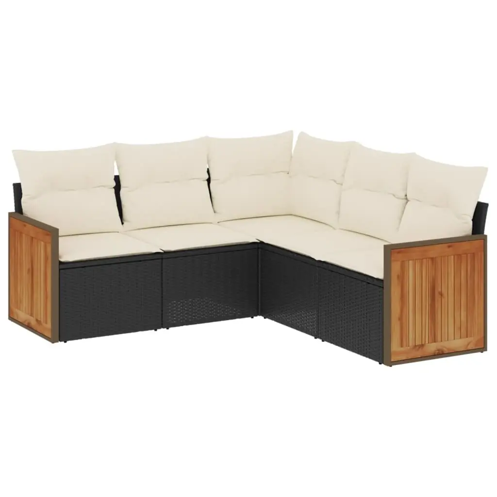 Garden Sofa Set 5 Piece Outdoor Patio Furniture Black Poly Rattan with Cushions