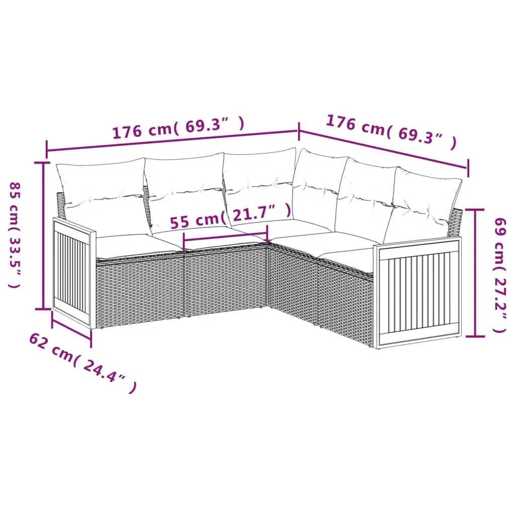 Garden Sofa Set 5 Piece Outdoor Furniture Beige Modular Rattan Lounge with