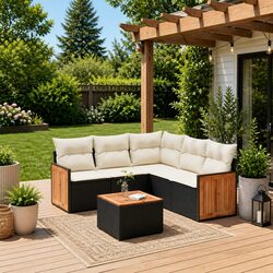 Garden Sofa Set 6 Piece Outdoor Furniture Patio Seating Black with Cushions