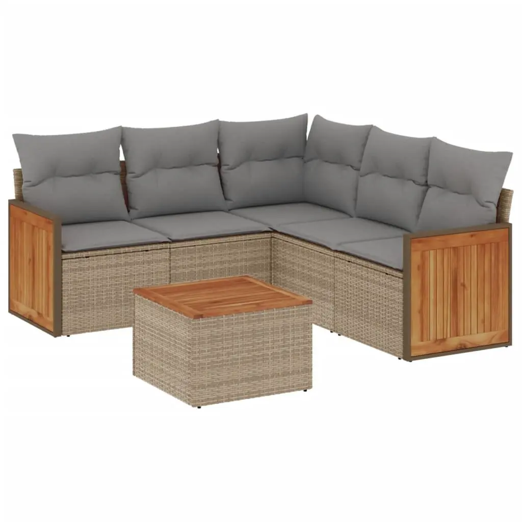 Garden Sofa Set Outdoor Furniture 6 Piece Beige Poly Rattan with Cushions