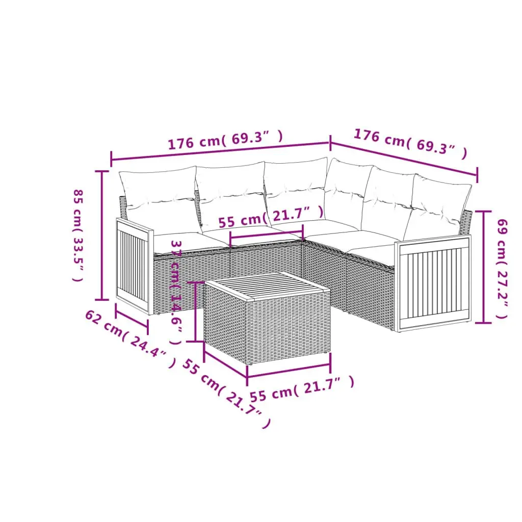 Garden Sofa Set Outdoor Furniture 6 Piece Beige Poly Rattan with Cushions