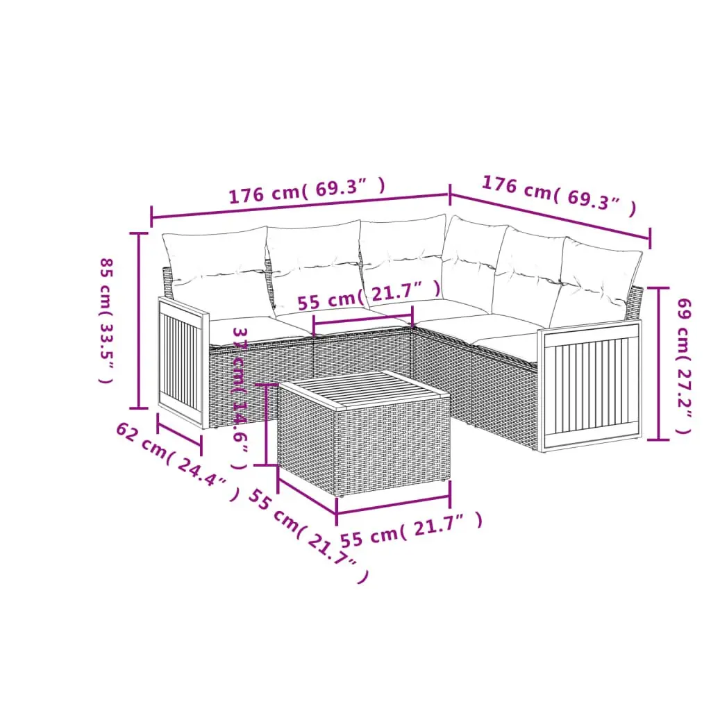 Garden Sofa Set Outdoor Furniture 6 Piece Modular Grey