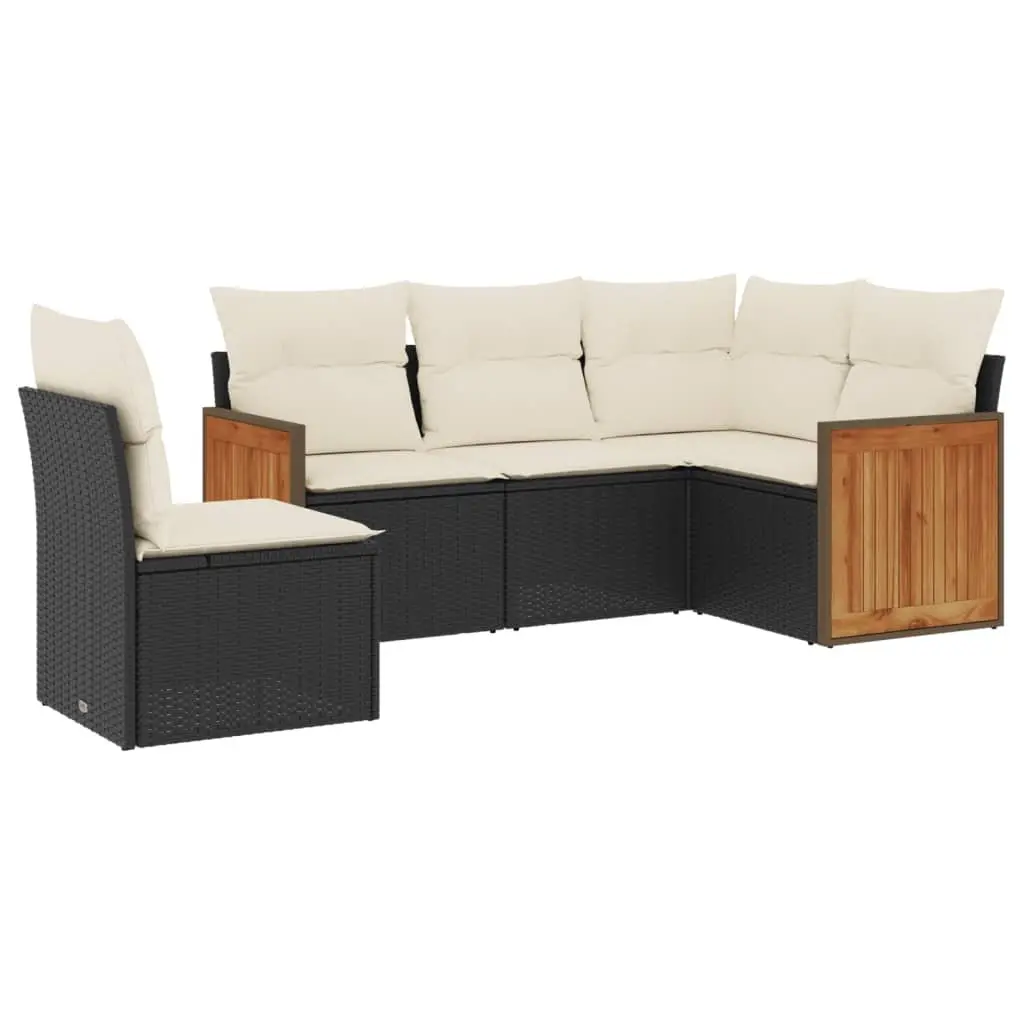 Garden Sofa Set 5 Piece Outdoor Furniture Black Poly Rattan Modular Patio