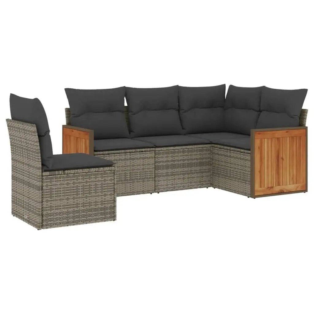 Garden Sofa Set 5 Piece Outdoor Furniture Modular Seating Grey PE Rattan with Cushions