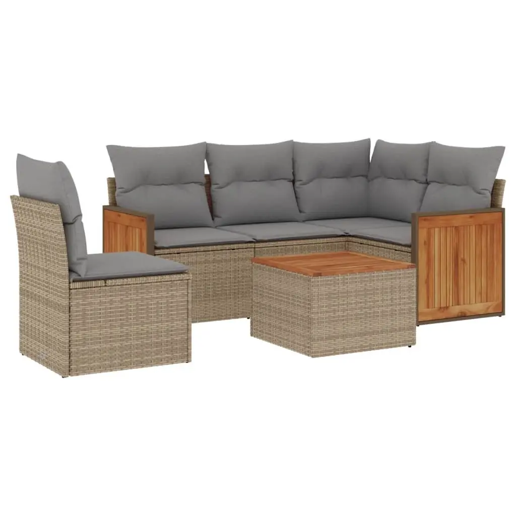 6 Piece Outdoor Garden Sofa Set with Cushions Beige Poly Rattan