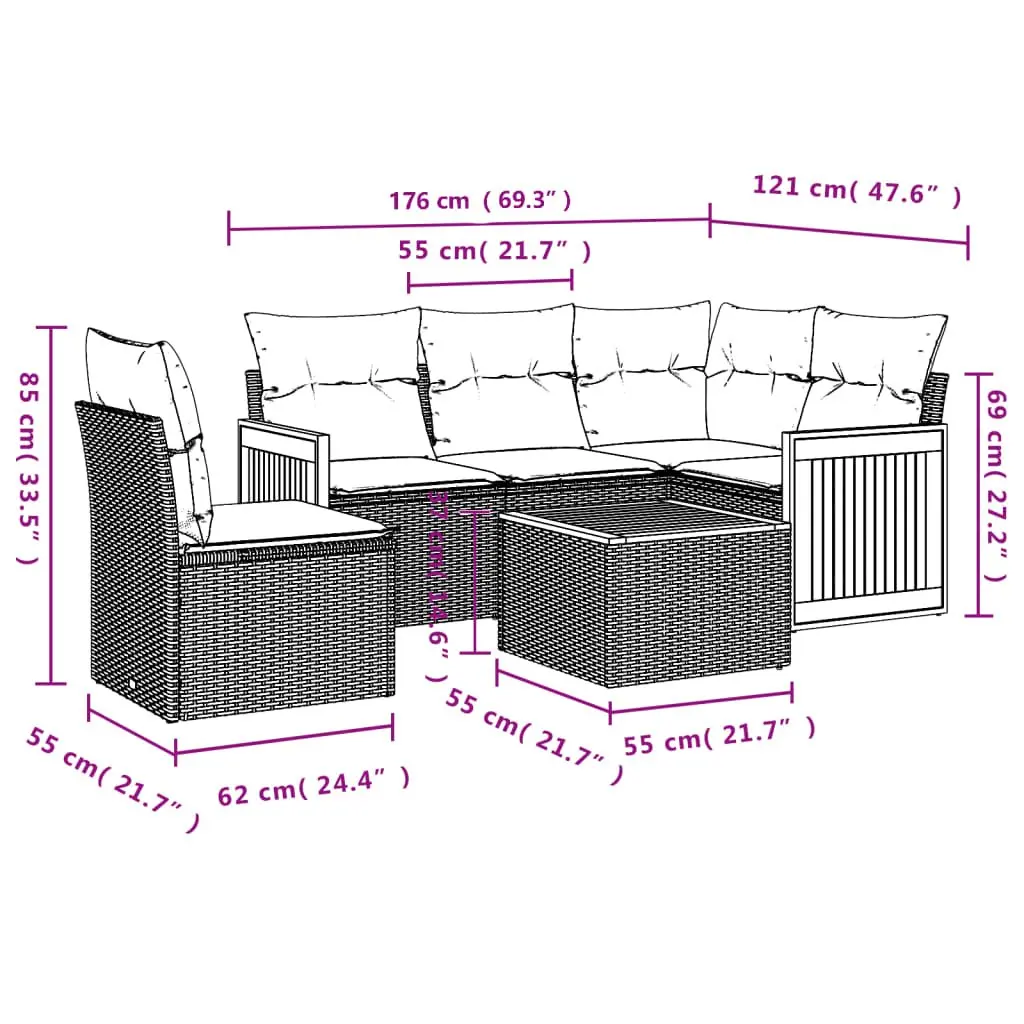 6 Piece Outdoor Garden Sofa Set with Cushions Beige Poly Rattan